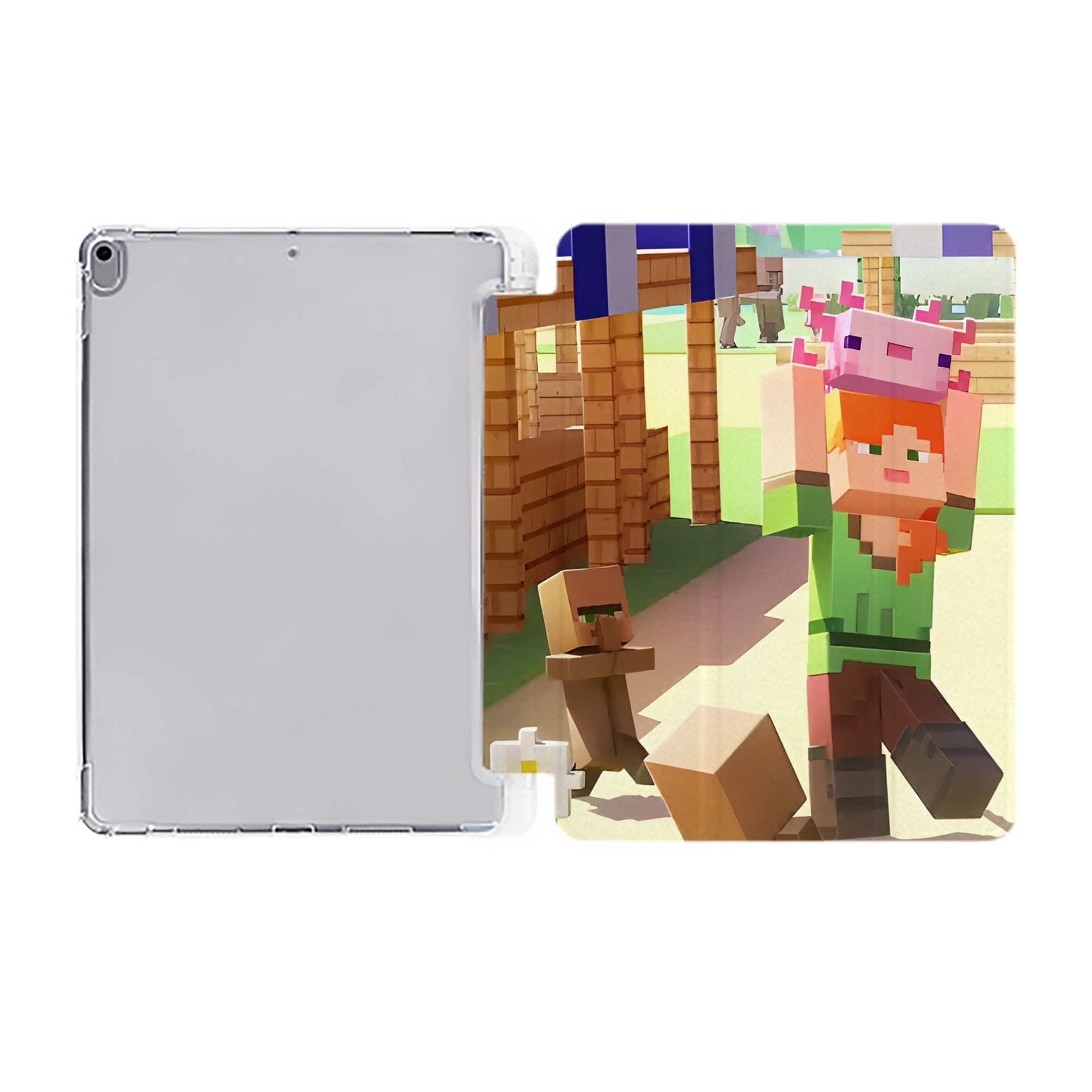 （画像用） マインクラフト ブロックの世界 Minecraft MC Block world IPad ケース ペン収納付き 三つ折りスタンド PUレザー×シリコン 対応機種9.5/10.5/10.9インチ